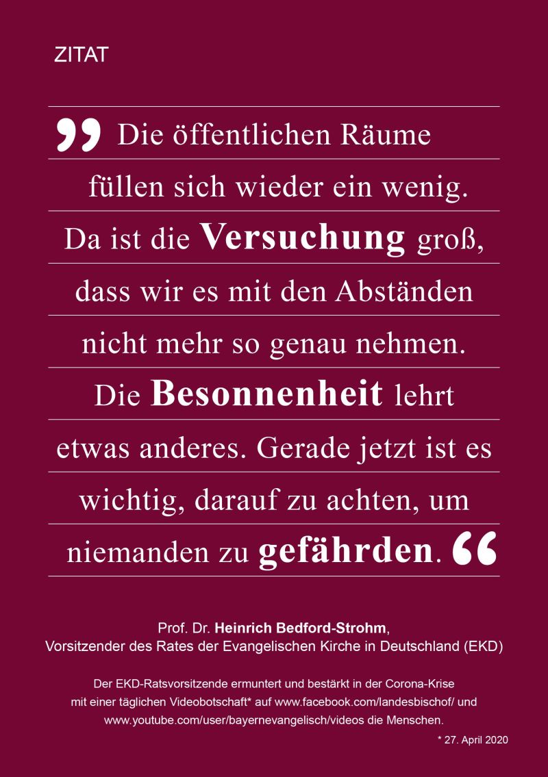 27. April 2020: Videobotschaft des EKD-Ratsvorsitzenden